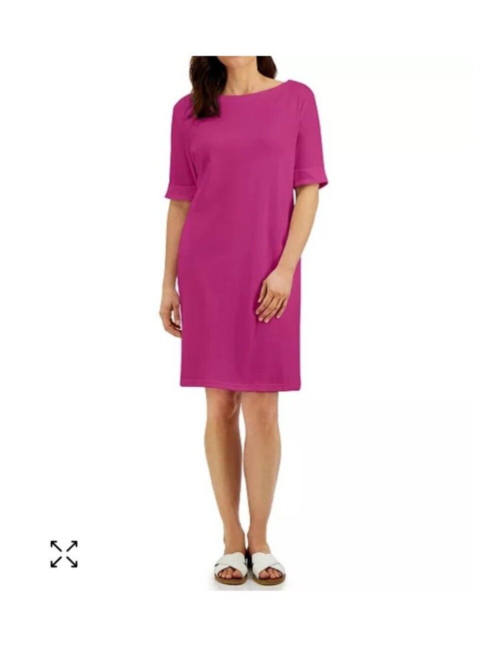 Karen Scott Sport Womens Shift Dress Cuff sleeve Pink Sz Small S Casual Coastal